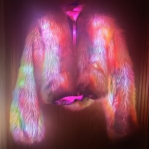 Vibrant Rainbow Teddy Jacket